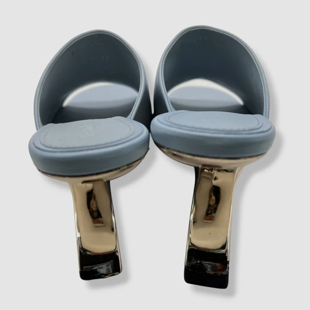 $990 Alexander McQueen Women's Blue Arc Calfskin Wedge Mule Sandal Shoes Size 38 - Picture 4 of 9
